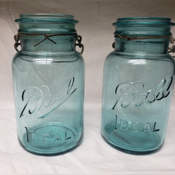Vintage Ball Blue Glass Ideal Mason Jar Set Of 2 Jars - Picture 2 of 4